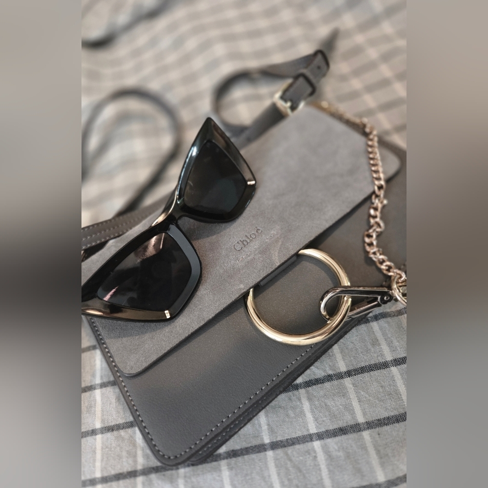 Brand New CHL0E Suede Calfskin Mini Faye Shoulderbag in Charcoal Grey